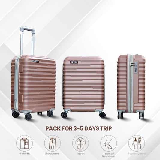 CONWAY 3 Piece Luggage Set | Cabin 55cm + Medium 65cm + Large 76cm Trolley Bags for Travel | ABS Hard Shell Suitcase | TSA Lock, Zippers & Silent 8 Wheels | (Rose Pink Set of 3)