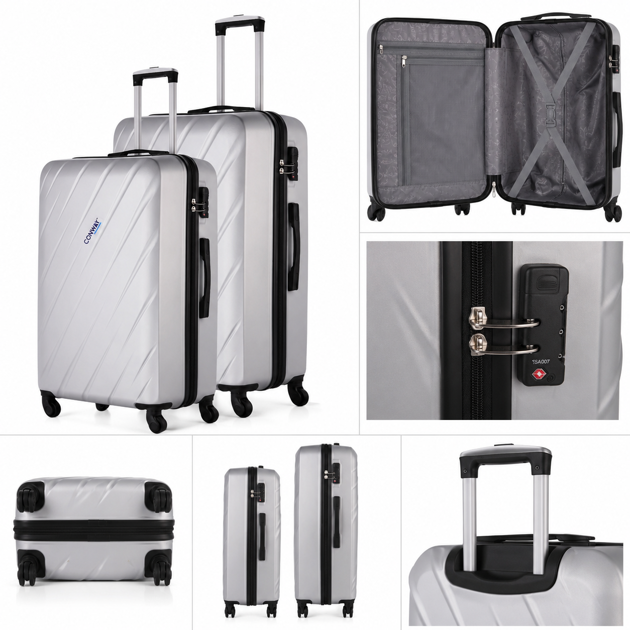 CONWAY Verve Hard Shell Luggage Set of 2 (20 Inch + 24 Inch) | TSA Lock | 360° Spinner Wheels | Lightweight Travel Suitcase Set for Men & Women | Silver
