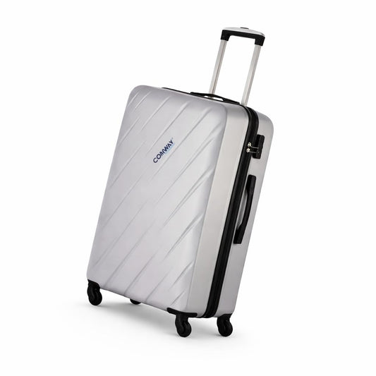 CONWAY 65cm Small Cabin Trolley Bag | 8 Wheels ABS Hardshell Luggage with 360° Spinner Wheels Suitcase - Carry-On Travel Suitcase for Men & Women l Trolley Bags for Travel - Silver