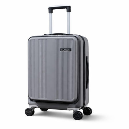 CONWAY Elite-Pro 20-inch (55 cm) Cabin Trolley Bag with Dedicated Front Laptop Compartment | 8-Wheel 360° Spinner | 3-Digit Lock Premium Travel Suitcase - Grey