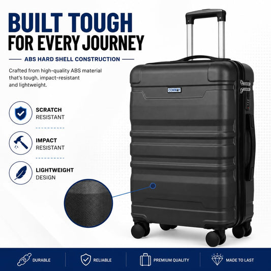 Transit 55 cm Small Cabin Trolley Bag | ABS Hardshell Luggage for Men & Women | 8 Spinner Wheels | 360° Wheeling System | Number Lock Suitcase for Men/Women | Lightweight Travel Trolley Bag | Black