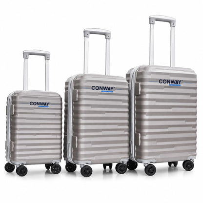 CONWAY 3 Piece Luggage Set | Cabin 55cm + Medium 65cm + Large 76cm Trolley Bags for Travel | ABS Hard Shell Suitcase | TSA Lock, Zippers & Silent 8 Wheels | (Grey, Set of 3)