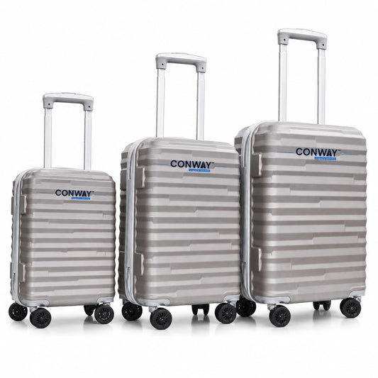 CONWAY 3 Piece Luggage Set | Cabin 55cm + Medium 65cm + Large 76cm Trolley Bags for Travel | ABS Hard Shell Suitcase | TSA Lock, Zippers & Silent 8 Wheels | (Grey, Set of 3)