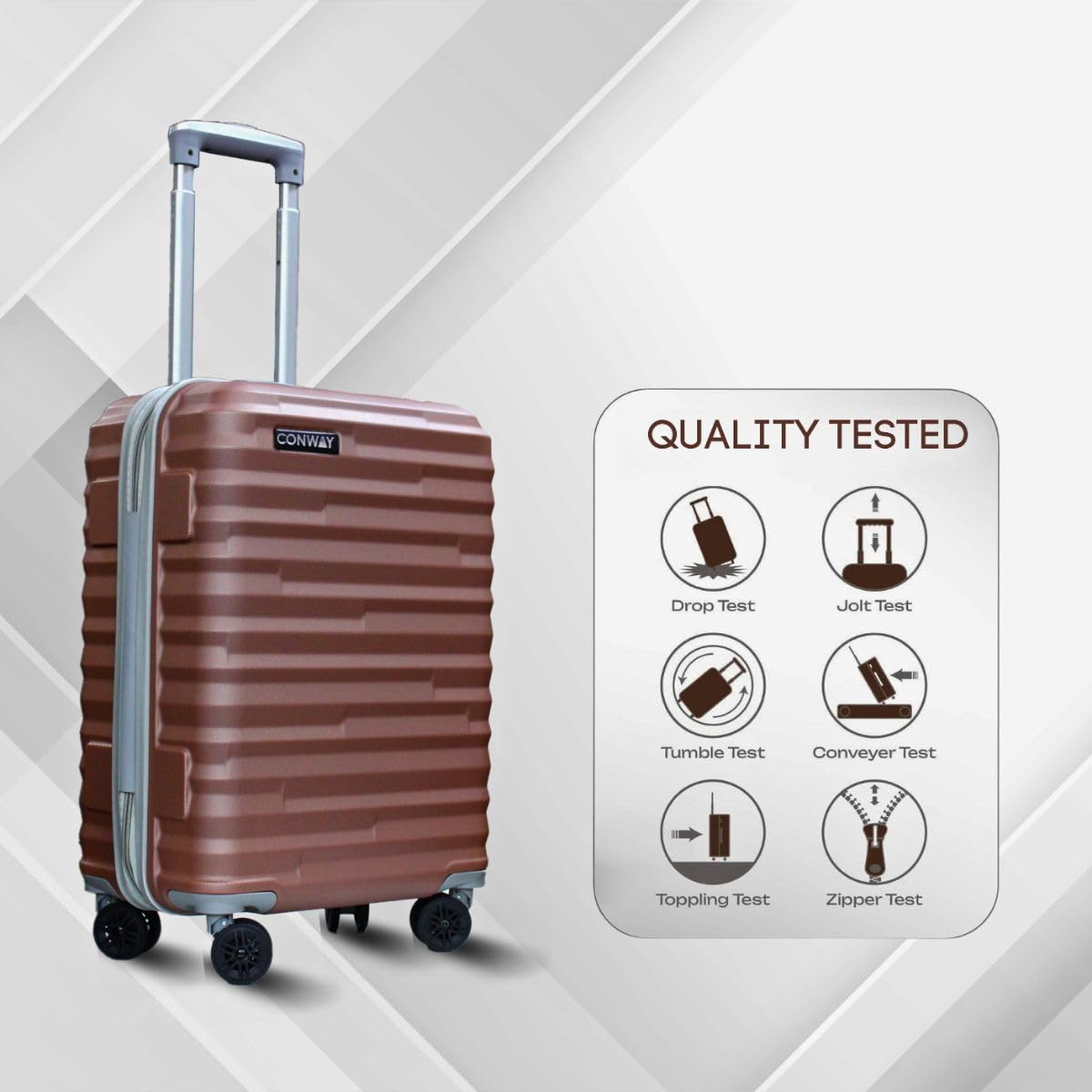 CONWAY TREKIFY 8 Wheels Number Lock Hardshell Abs Trolley Bag for Men & Women Suitcase | 360 Degree Wheeling System Luggage | Trolley Bags for Travel - Rose Pink-55cm, 65cm and 75cm