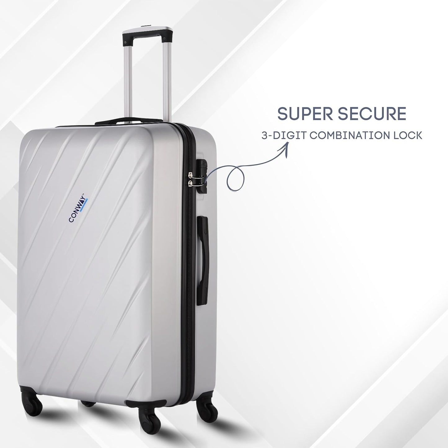 CONWAY 65cm Small Cabin Trolley Bag | 8 Wheels ABS Hardshell Luggage with 360° Spinner Wheels Suitcase - Carry-On Travel Suitcase for Men & Women l Trolley Bags for Travel - Silver