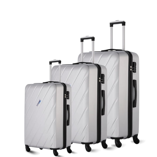 Verve Hard Shell Luggage Set of 3 (20 Inch, 24 Inch & 28 Inch) | TSA Lock | 360° Spinner Wheels | Lightweight Travel Suitcase Set | Durable Check-in & Cabin Luggage for Family Travel | Silver