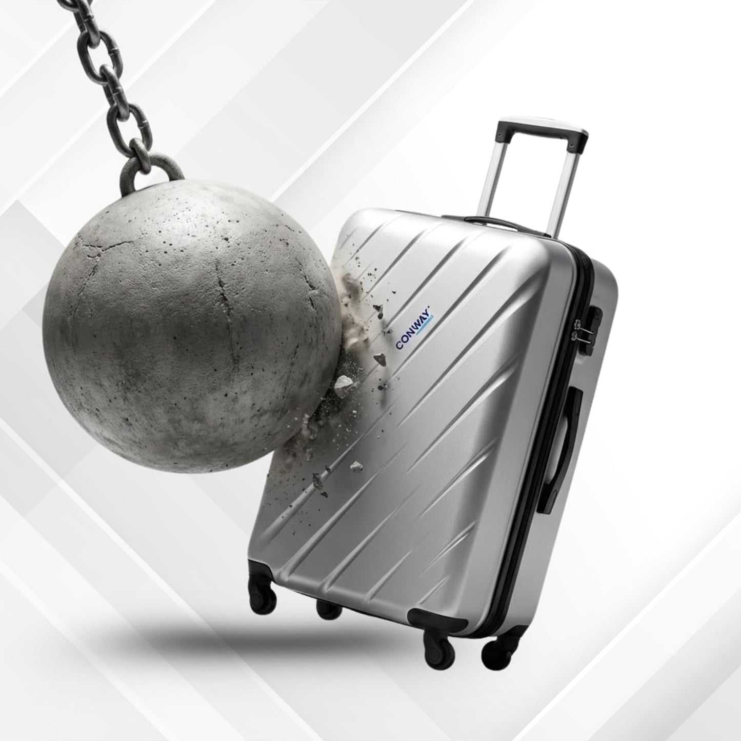 CONWAY 65cm Small Cabin Trolley Bag | 8 Wheels ABS Hardshell Luggage with 360° Spinner Wheels Suitcase - Carry-On Travel Suitcase for Men & Women l Trolley Bags for Travel - Silver