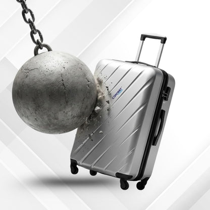 CONWAY 65cm Small Cabin Trolley Bag | 8 Wheels ABS Hardshell Luggage with 360° Spinner Wheels Suitcase - Carry-On Travel Suitcase for Men & Women l Trolley Bags for Travel - Silver