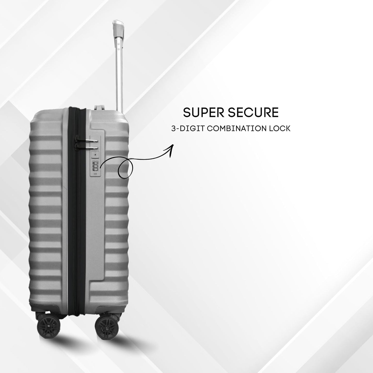 CONWAY 3 Piece Luggage Set | Cabin 55cm + Medium 65cm + Large 76cm Trolley Bags for Travel | ABS Hard Shell Suitcase | TSA Lock, Zippers & Silent 8 Wheels | (Grey, Set of 3)