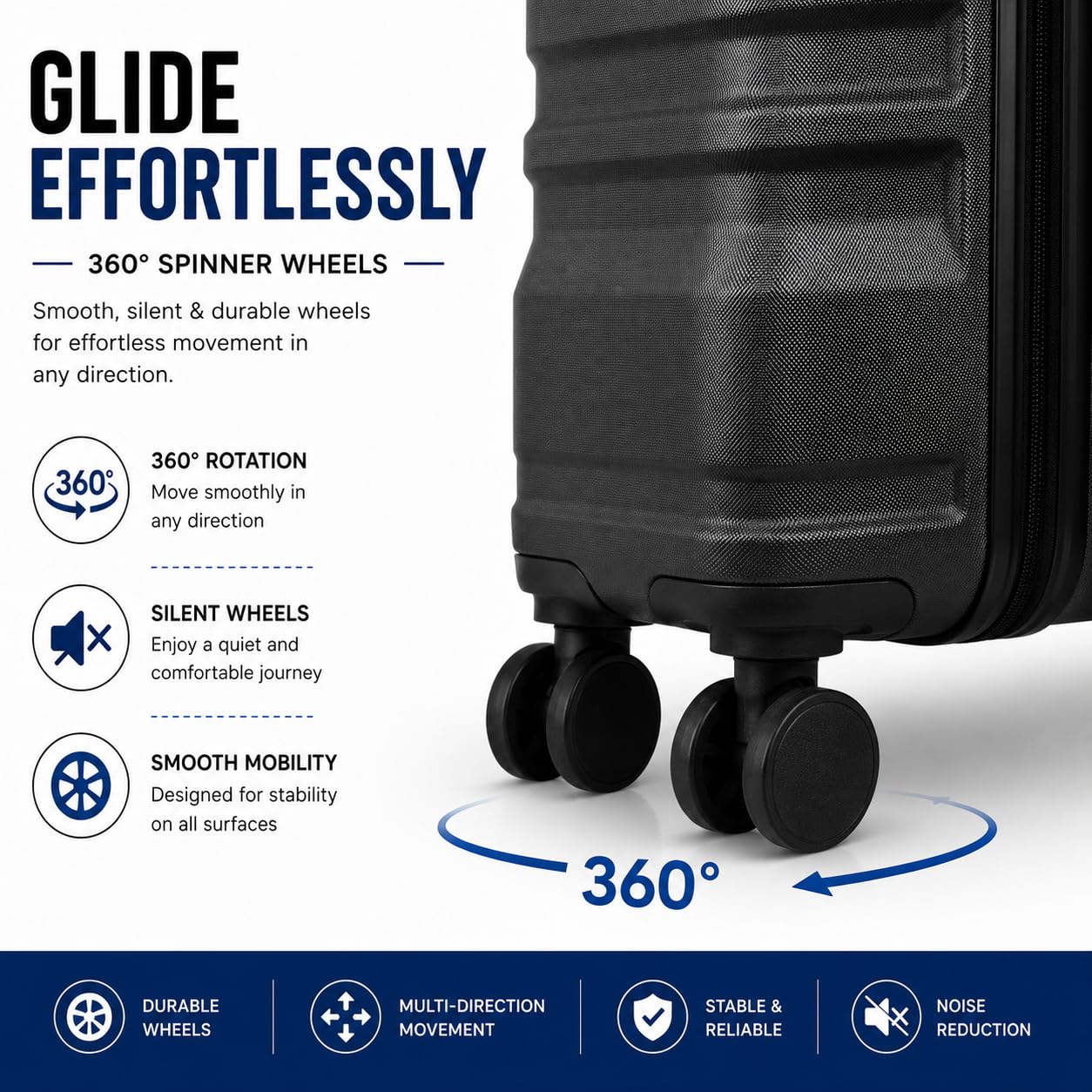 Transit 55 cm Small Cabin Trolley Bag | ABS Hardshell Luggage for Men & Women | 8 Spinner Wheels | 360° Wheeling System | Number Lock Suitcase for Men/Women | Lightweight Travel Trolley Bag | Black