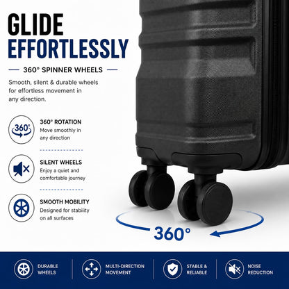 Transit 55 cm Small Cabin Trolley Bag | ABS Hardshell Luggage for Men & Women | 8 Spinner Wheels | 360° Wheeling System | Number Lock Suitcase for Men/Women | Lightweight Travel Trolley Bag | Black