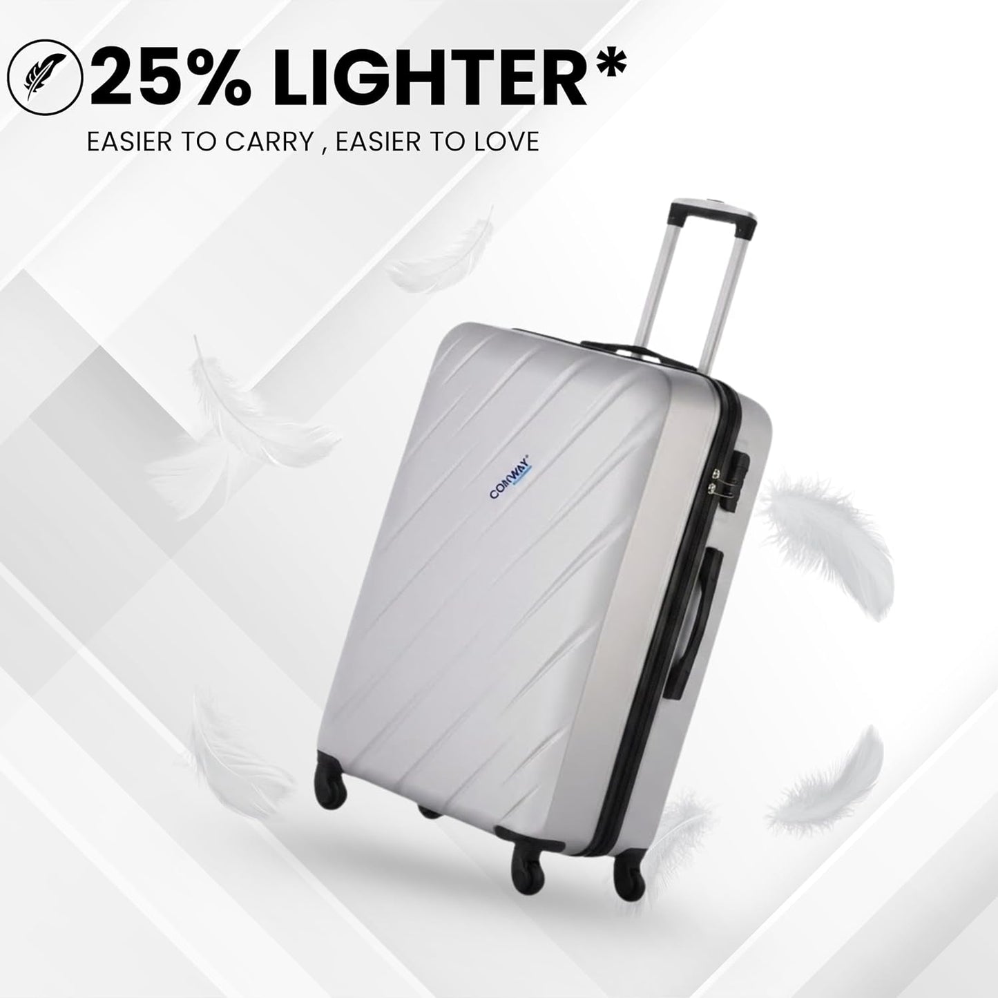 CONWAY 65cm Small Cabin Trolley Bag | 8 Wheels ABS Hardshell Luggage with 360° Spinner Wheels Suitcase - Carry-On Travel Suitcase for Men & Women l Trolley Bags for Travel - Silver