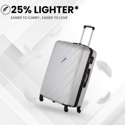 CONWAY 65cm Small Cabin Trolley Bag | 8 Wheels ABS Hardshell Luggage with 360° Spinner Wheels Suitcase - Carry-On Travel Suitcase for Men & Women l Trolley Bags for Travel - Silver
