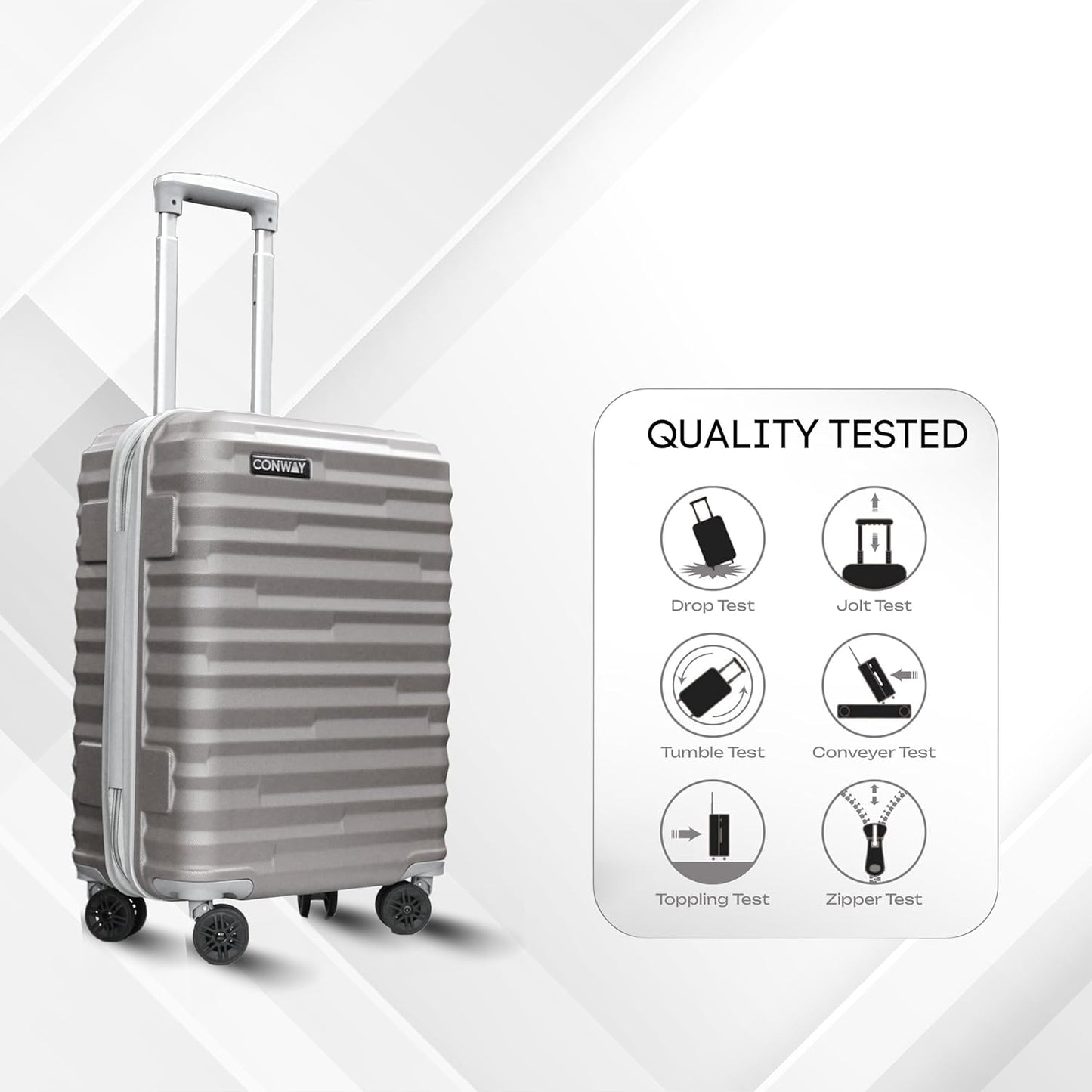 CONWAY TREKIFY 8 Wheels Number Lock Hardshell Abs Trolley Bag for Men & Women Suitcase | 360 Degree Wheeling System Luggage | Trolley Bags for Travel -Silver-55cm, 65cm and 75cm (Copy)