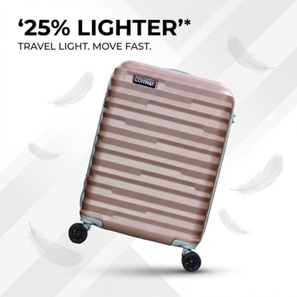 CONWAY 3 Piece Luggage Set | Cabin 55cm + Medium 65cm + Large 76cm Trolley Bags for Travel | ABS Hard Shell Suitcase | TSA Lock, Zippers & Silent 8 Wheels | (Rose Pink Set of 3)