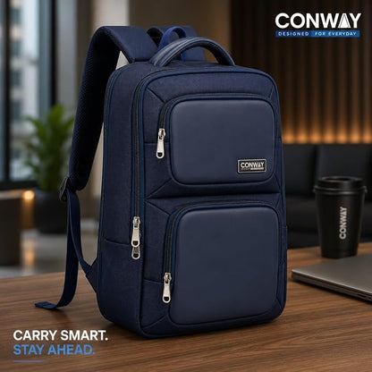 CONWAY AERIS Laptop Backpack for Men | 15.6 Inch Water Resistant Travel Backpack | Office Business Laptop Bag with Premium Metal Zippers & Trolley Strap