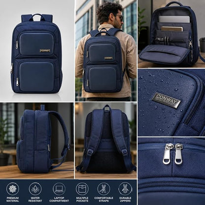 CONWAY AERIS Laptop Backpack for Men | 15.6 Inch Water Resistant Travel Backpack | Office Business Laptop Bag with Premium Metal Zippers & Trolley Strap