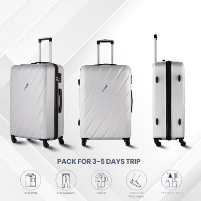 CONWAY 65cm Small Cabin Trolley Bag | 8 Wheels ABS Hardshell Luggage with 360° Spinner Wheels Suitcase - Carry-On Travel Suitcase for Men & Women l Trolley Bags for Travel - Silver