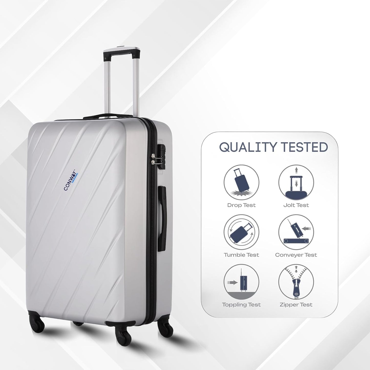 CONWAY 65cm Small Cabin Trolley Bag | 8 Wheels ABS Hardshell Luggage with 360° Spinner Wheels Suitcase - Carry-On Travel Suitcase for Men & Women l Trolley Bags for Travel - Silver