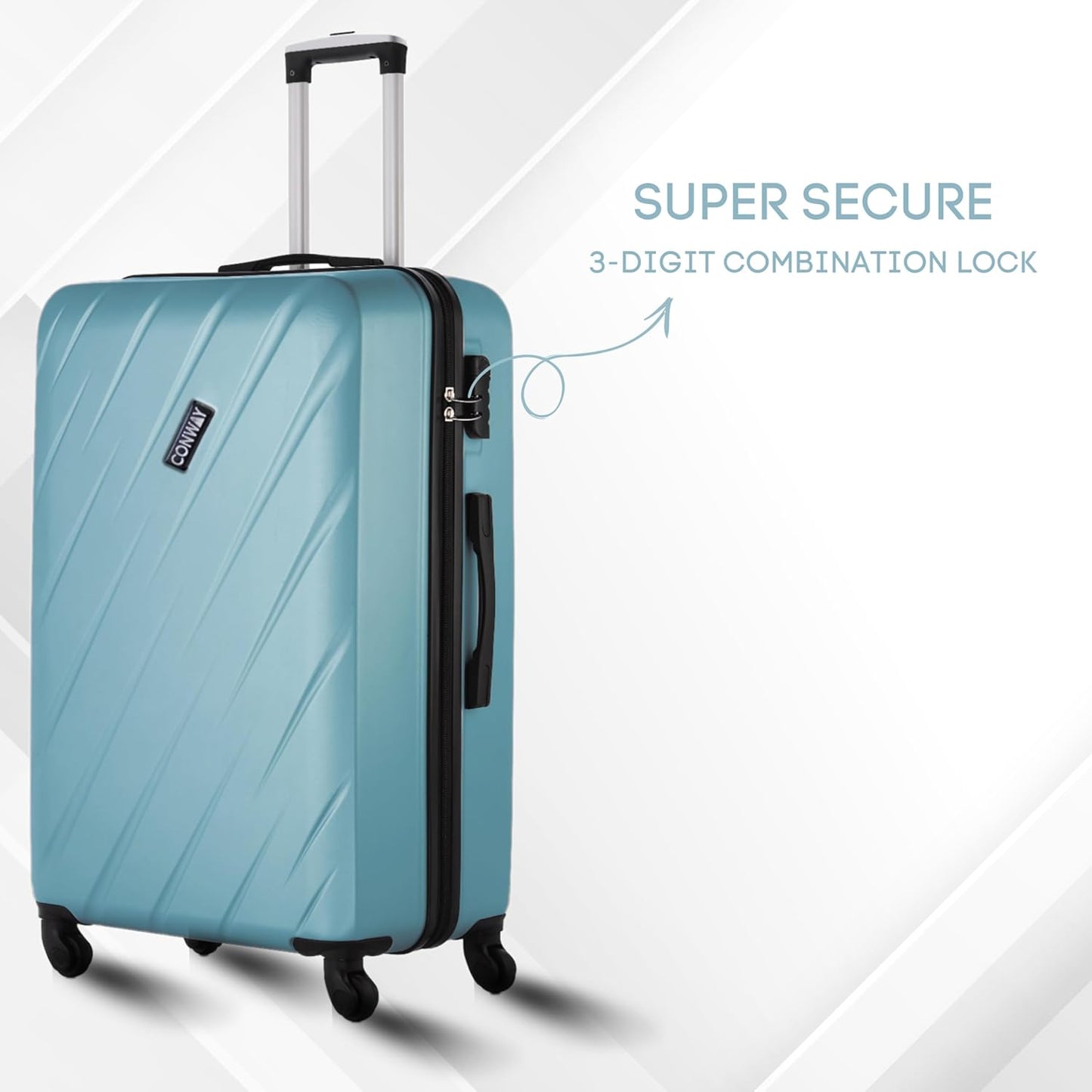 Verve Hard Shell Luggage Set of 3 (20 Inch, 24 Inch & 28 Inch) | TSA Lock | 360° Spinner Wheels | Lightweight Travel Suitcase Set | Durable Check-in & Cabin Luggage for Family Travel | Turquoise