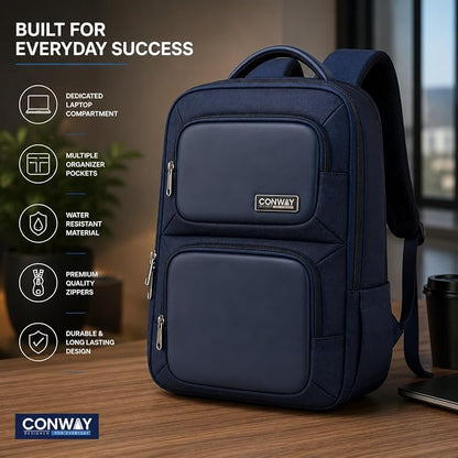 CONWAY AERIS Laptop Backpack for Men | 15.6 Inch Water Resistant Travel Backpack | Office Business Laptop Bag with Premium Metal Zippers & Trolley Strap
