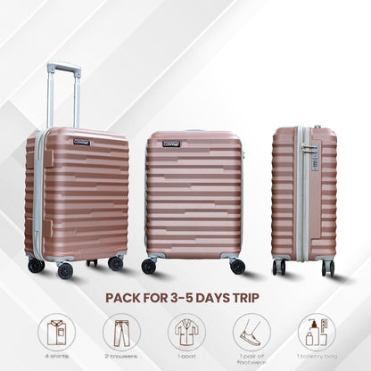 CONWAY 3 Piece Luggage Set | Cabin 55cm + Medium 65cm + Large 76cm Trolley Bags for Travel | ABS Hard Shell Suitcase | TSA Lock, Zippers & Silent 8 Wheels | (Rose Pink Set of 3)
