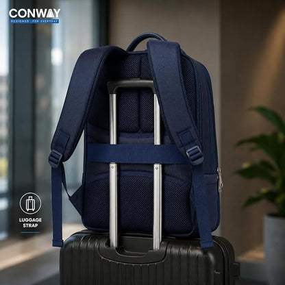 CONWAY AERIS Laptop Backpack for Men | 15.6 Inch Water Resistant Travel Backpack | Office Business Laptop Bag with Premium Metal Zippers & Trolley Strap