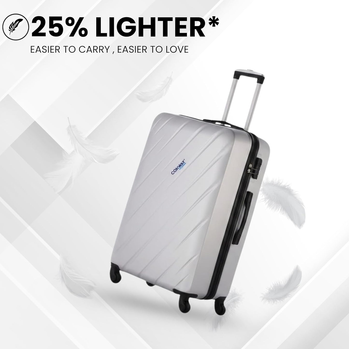 Verve Hard Shell Luggage Set of 3 (20 Inch, 24 Inch & 28 Inch) | TSA Lock | 360° Spinner Wheels | Lightweight Travel Suitcase Set | Durable Check-in & Cabin Luggage for Family Travel | Silver