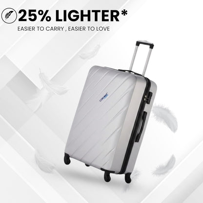 Verve Hard Shell Luggage Set of 3 (20 Inch, 24 Inch & 28 Inch) | TSA Lock | 360° Spinner Wheels | Lightweight Travel Suitcase Set | Durable Check-in & Cabin Luggage for Family Travel | Silver
