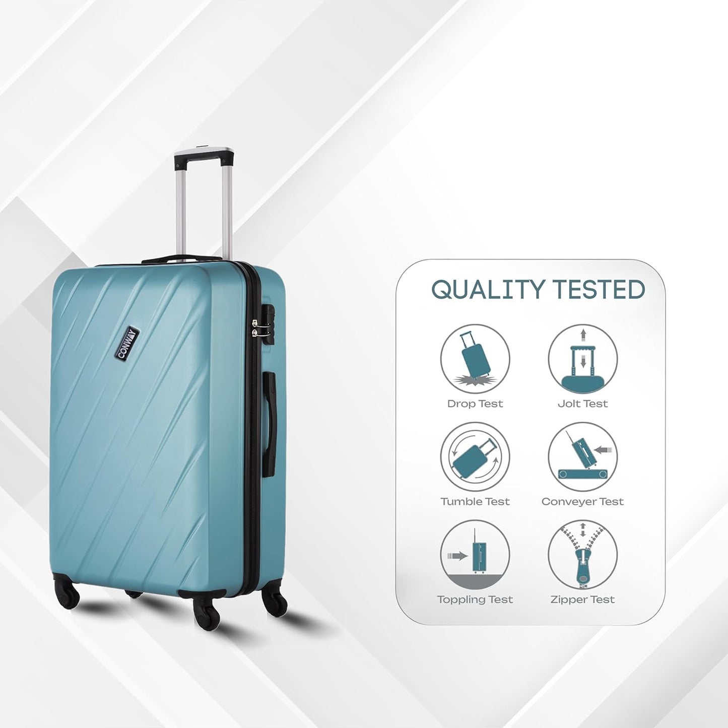 CONWAY 75 cm Cabin Trolley Bag | 8 Wheels ABS Hardshell Luggage with 360° Spinner Wheels | Carry-On Travel Suitcase for Men & Women l Teal