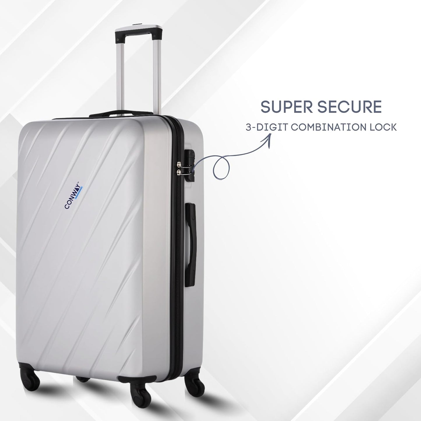 Verve Hard Shell Luggage Set of 3 (20 Inch, 24 Inch & 28 Inch) | TSA Lock | 360° Spinner Wheels | Lightweight Travel Suitcase Set | Durable Check-in & Cabin Luggage for Family Travel | Silver