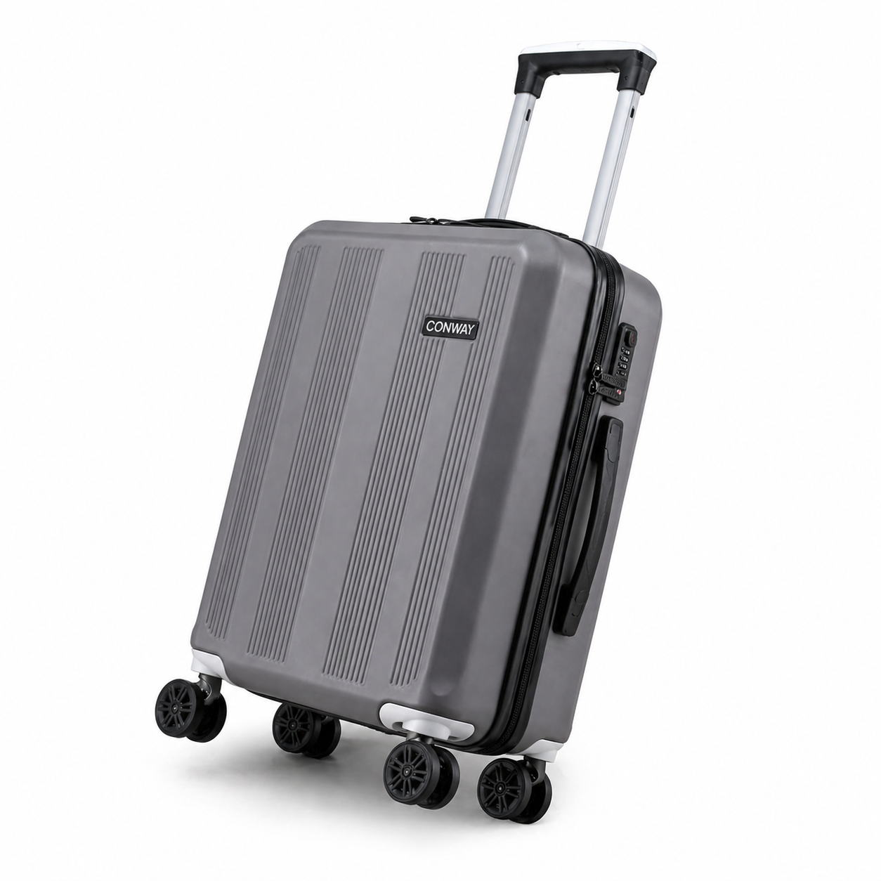 CONWAY Elite-Pro 20-inch (55 cm) Cabin Trolley Bag with Dedicated Front Laptop Compartment | 8-Wheel 360° Spinner | 3-Digit Lock Premium Travel Suitcase - Grey