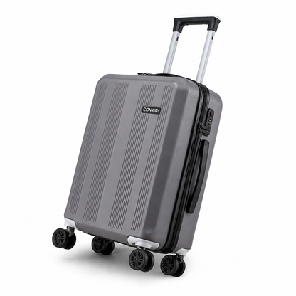 CONWAY Elite-Pro 20-inch (55 cm) Cabin Trolley Bag with Dedicated Front Laptop Compartment | 8-Wheel 360° Spinner | 3-Digit Lock Premium Travel Suitcase - Grey