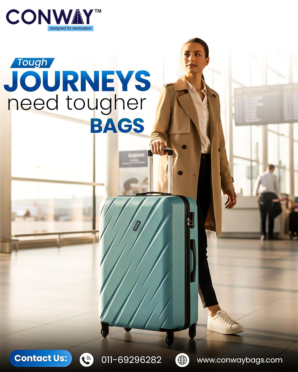 CONWAY 75 cm Cabin Trolley Bag | 8 Wheels ABS Hardshell Luggage with 360° Spinner Wheels | Carry-On Travel Suitcase for Men & Women l Teal