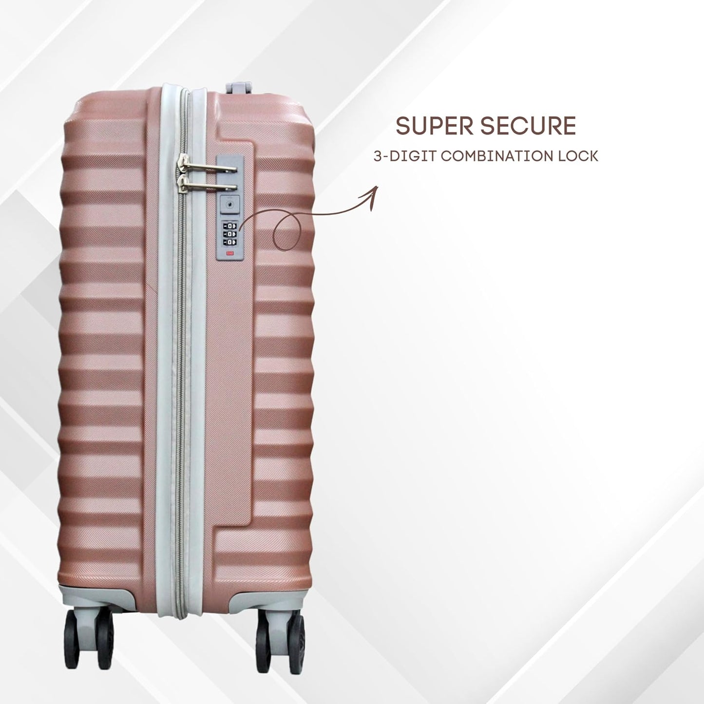 CONWAY 3 Piece Luggage Set | Cabin 55cm + Medium 65cm + Large 76cm Trolley Bags for Travel | ABS Hard Shell Suitcase | TSA Lock, Zippers & Silent 8 Wheels | (Rose Pink Set of 3)
