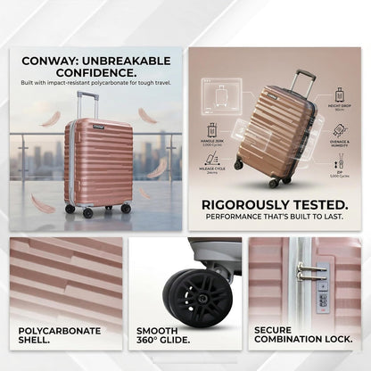 CONWAY TREKIFY 8 Wheels Number Lock Hardshell Abs Trolley Bag for Men & Women Suitcase | 360 Degree Wheeling System Luggage | Trolley Bags for Travel - Rose Pink-55cm, 65cm and 75cm