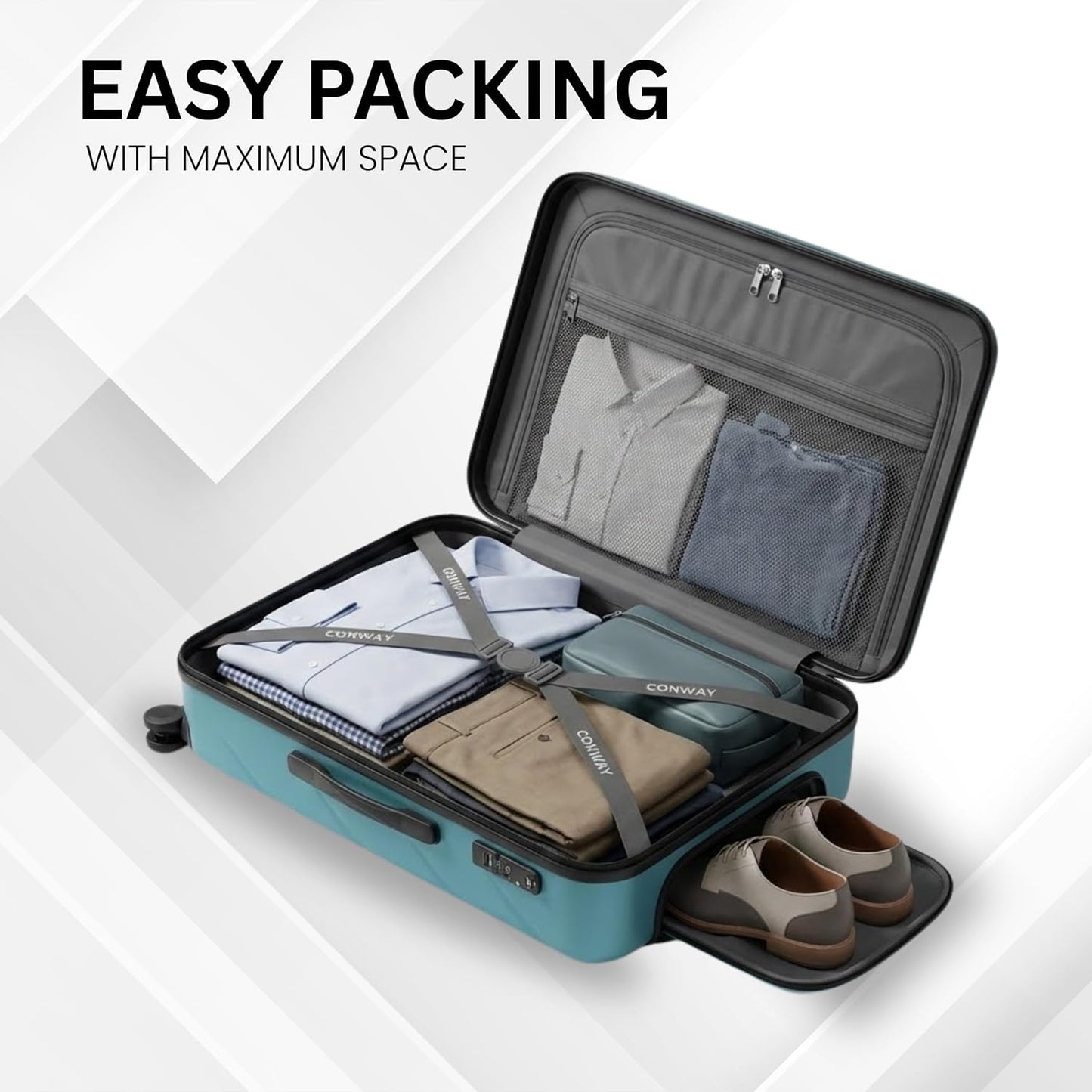 CONWAY 75 cm Cabin Trolley Bag | 8 Wheels ABS Hardshell Luggage with 360° Spinner Wheels | Carry-On Travel Suitcase for Men & Women l Teal