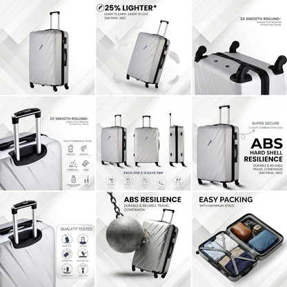 CONWAY Verve Hard Shell Luggage Set of 2 (24 Inch + 28 Inch) | TSA Lock | 360° Spinner Wheels | Lightweight Travel Suitcase Set for Men & Women | Silver