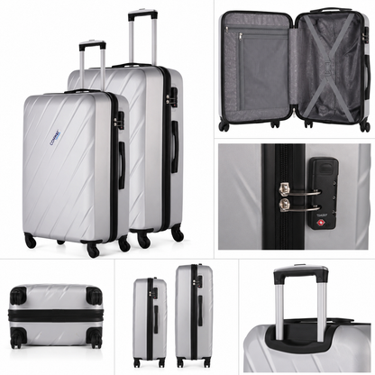 CONWAY Verve Hard Shell Luggage Set of 2 (20 Inch + 24 Inch) | TSA Lock | 360° Spinner Wheels | Lightweight Travel Suitcase Set for Men & Women | Silver